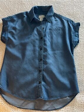 Tilley Denim Blue Tencel Cotton Short Sleeve Button-Down Casual Shirt-S